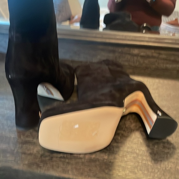 Black suede heeled boots. These have not been worn but tags were removed. - Picture 2 of 3